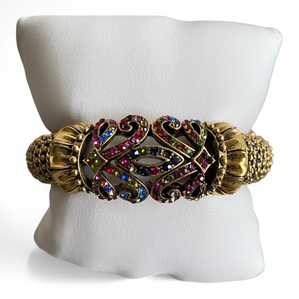 Gold Tone VTG Multi Colour Rhinestone Clamper Bracelet